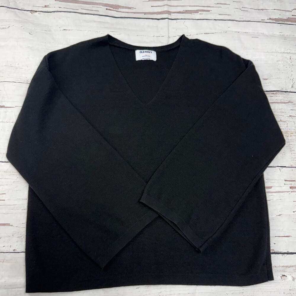 Old Navy Black V-Neck Knit Sweater, Wide Sleeve, Size M